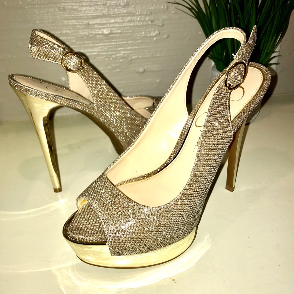 Jessica Simpson gold sling back heels